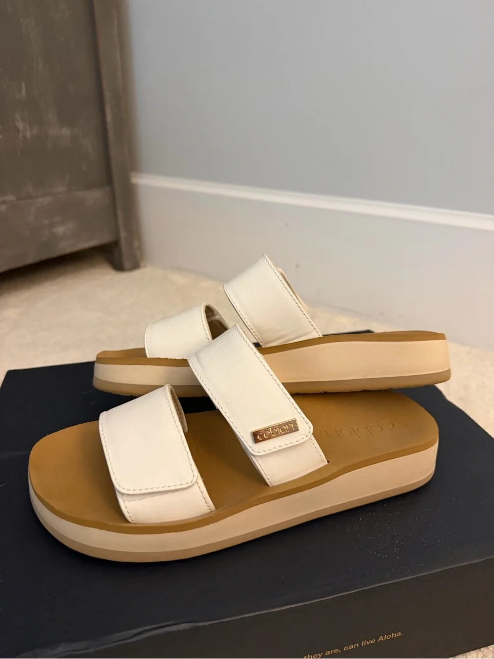 Cobian Cream Double-Strap Platform Slide Sandals